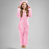 One-piece Children's Cute Solid Color Warm Double-sided Velvet Pajamas Cartoon Plush Loungewear