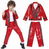 4-12Y Kid Boy Michael Jackson Performance Leather Suit Costume 3 Pcs Set