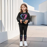 INS Girls 2-piece Set & Love Butterfly Print Long Sleeve Sweater Tights Outdoor Leisure Sports