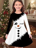2-10T Kid Girl Christmas Long Sleeve Fashion Casual 3D Print Dresses
