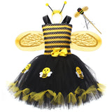 Animal Striped Bee Dress Set Girls Mesh Dress Halloween