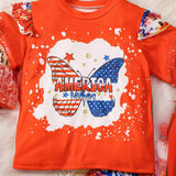 3-8 T Kid Girl Bow Independence Day Printed Short Sleeved Flared 2 Pcs Set