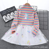 Kid Girl Rainbow Long Sleeved Yarn Fluffy Casual Dresses