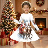 3-12Y Kid Girl Christmas  Autumn Winter Long-sleeved  3D Print Dresses