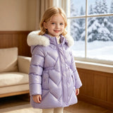 Girls' Winter New Cotton Clothes Children's Bright Leather Leave-in Hooded Cotton Jacket
