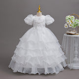 Kid Girl Bubble Sleeve  Fluffy Yarn Multi-layer Cake Birthday Piano Dress