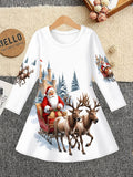 3-12Y Kid Girl Christmas  Autumn Winter Long-sleeved  3D Print Dresses