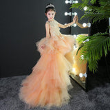 Kid Girls Evening Princess Trailing Wedding Tutu Host Dresses