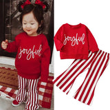 Kid Baby Girl Christmas Autumn Long Sleeve Letter Stripe Flare 2 Pcs Sets