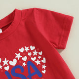 Summer Kid Baby Girl Independence Day Short Sleeve Flared 2 Pcs Set