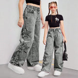 7-12Y Teen Kid Girl Star Decorated Hip Hop Jeans Pants