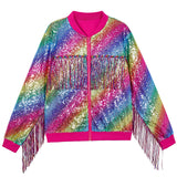 1-14T Kid Baby Girls Fringed Sequined Multi-color Long-sleeved Temperament Coat Jacket
