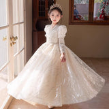 2-12T Kid Girls Luxury Flower Wedding Princess Host Piano Performance Dress