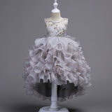 Kid Girls Bronzing Embroidery Trailing Performance Dress