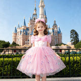 Girls Pink Butterfly Princess Dress Children's Summer Foreign Mesh Fluffy Party Birthday Dress
