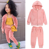 6M-14T Kid Baby Boy Girl Autumn Golden Velvet Suits 2 Pcs Set