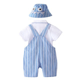 Baby Boy Summer Onesie Blue Striped Lapel Short-sleeved Suit 2 Pcs Set