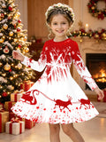 3-12Y Kid Girl Christmas Autumn Long-sleeved 3D Printing Dresses