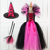 2-12Y Kid Girl Long Witch Performance Mesh Ghost Halloween Dress