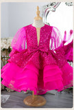 Kid Baby Girl Princess Sequined Mesh Bubble Sleeve Fluffy Dresses