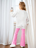 INS Girls 2-piece Set & Butterfly Print Long-sleeved Sweater + Flared Pants