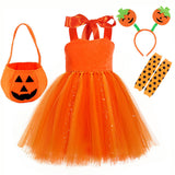 2-8Y Halloween Kid Girls Tutu Carnival Candy Suits 4 Pcs Set