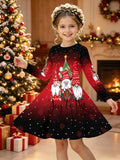 3-12Y Kid Girls Long Sleeve 3D Printed Christmas Casual Dresses