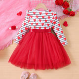 1-6T Kid Baby Girl Summer Love Patchwork Mesh Long Sleeved Dress