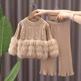 1-6T Kid Baby Girls Autumn Winter Wool Flared Knitted Suit 2 Pcs Set
