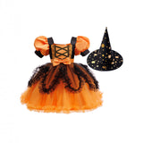 Girls Halloween Party Dress Purple Orange Cake Dress Kids Dress Vampire