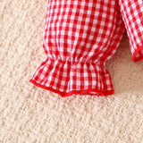 6M-3Y Baby Girl Plaid Strawberry Patch Doll Collar Long Sleeve Lace Sleeve Pajamas