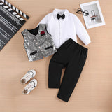 3-8Y Kid Boys Sequined Suit Piano Officiating Wedding 3 Pcs Set