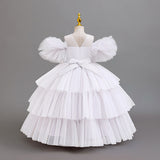 3-12T Kid Girl Cake Mesh Bubble Sleeves Birthday Party Tutu Dresses