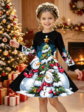3-12Y Kid Girl Christmas Autumn Long-sleeved 3D Printing Dresses