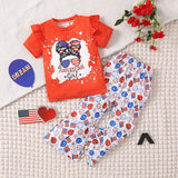 Kid Girls Independence Day Short-sleeved Cartoon 2 Pcs/set