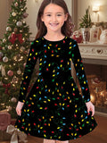 2-10T Kid Girl Christmas Long Sleeve Fashion Casual 3D Print Dresses