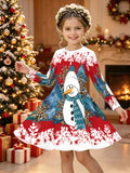 3-12Y Kid Girl Christmas Autumn Long-sleeved 3D Printing Dresses