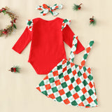 Baby Girl Christmas Red Long-sleeve Suspender 3 Pcs Sets
