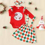 Baby Girl Christmas Red Long-sleeve Suspender 3 Pcs Sets