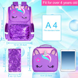 3PCS Kid Girl Unicorn Backpack Sequin Cute Bookbag