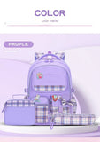 3pcs/set Kid Cute Plaid Bowknot School Backpack Bookbag