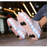 Kid Boy Girl Roller Skate Flashing Light 4 Wheel Roller Shoes