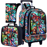 3 Pcs Boys Rolling Backpack Cool 3D Dinosaur Roller Wheels Kids Bookbag