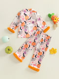 0-8Y Kids Girls Halloween Pumpkin Print Tops Long Pajamas