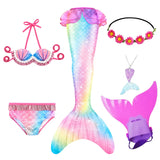 Kid Girls Mermaid Costume Swimsuit Mermaid Tail Swimwear 6 Pcs/SET