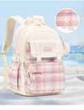 Girls Primary Middle School Cute Plaid Schoolbags Lightweight Waterproof Backpack