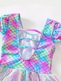 Kid Girls One Piece Cute Swimsuit Short Sleeve Mesh Bowknot Swimwear