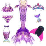 Kid Girls Monofin Swimming Mermaid Cosplay Swimsuit Bikini  7Pcs/Set