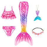 5Pcs/Set Girls Mermaid Tail Swimsuit Costume Beach Pool Swimwear