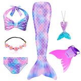 Girls Swimming Mermaid Tail Costume Cosplay Swimsuit Swimwear  5pcs/set